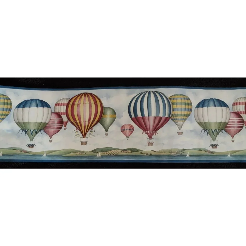 Vintage Village Wallpaper Border Hot Air Balloons Sailboats 15 Feet New